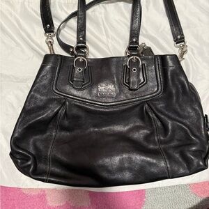 Coach Black Leather Shoulder Bag with Silver Hardware